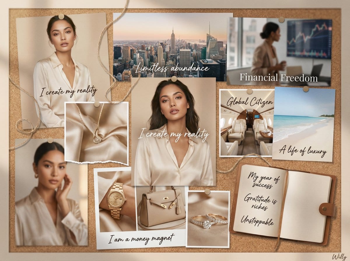 2026 Vision Board Collage: Feminine Empowerment and Luxury
