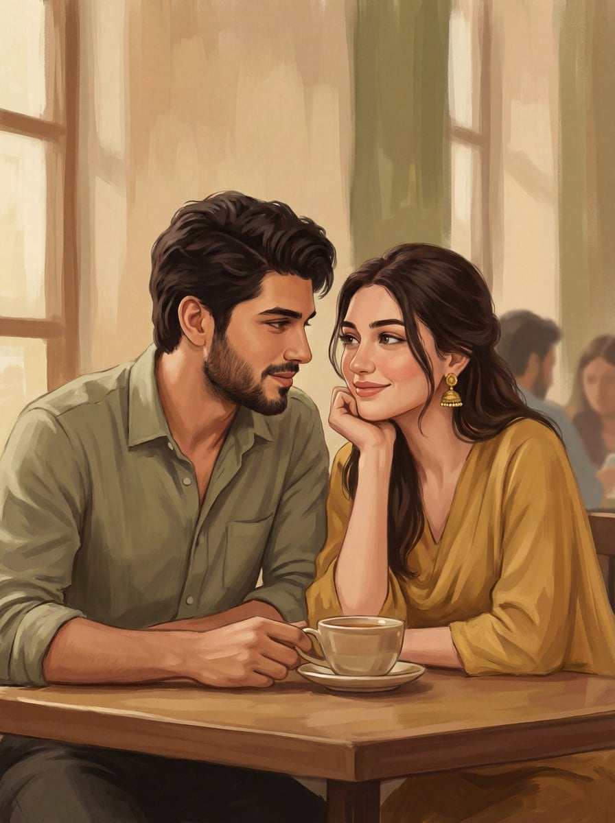2D Digital Painting Prompt for Intimate Cafe Scene