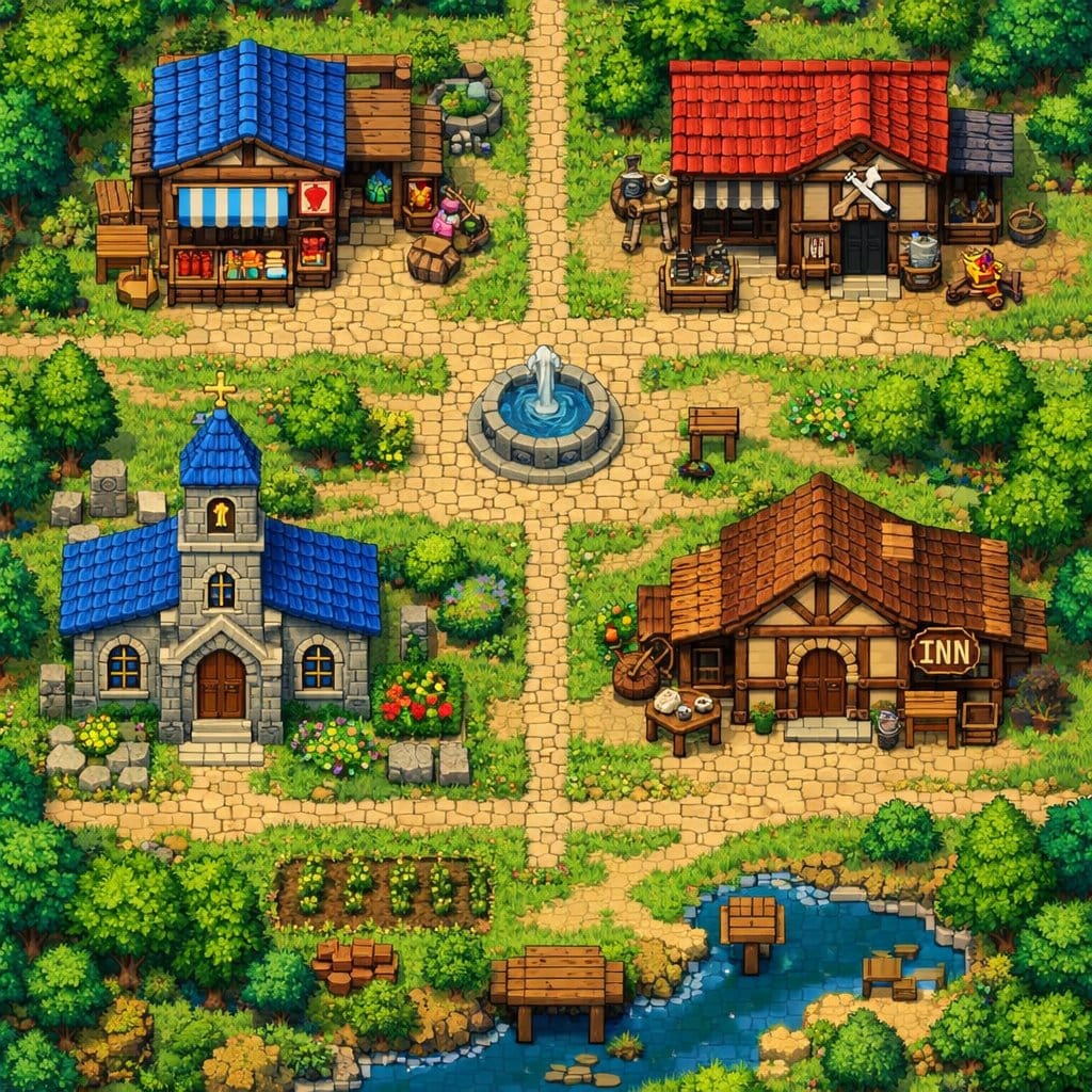 2D Pixel Art Village Map Prompt (ChatGPT)