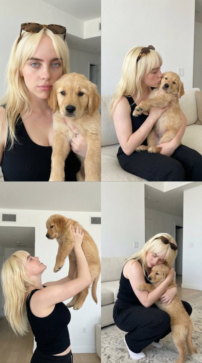 2x2 Collage of Woman with Golden Retriever Puppy