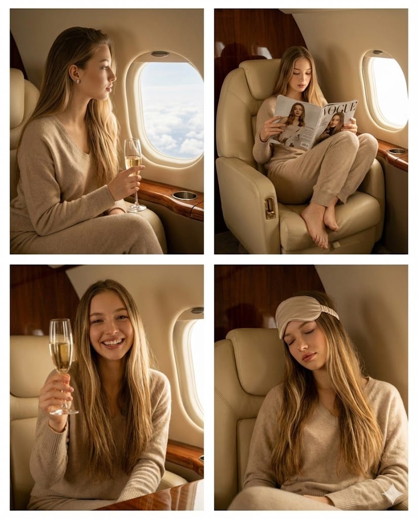 2x2 Grid Influencer Photoshoot in Private Jet Prompt