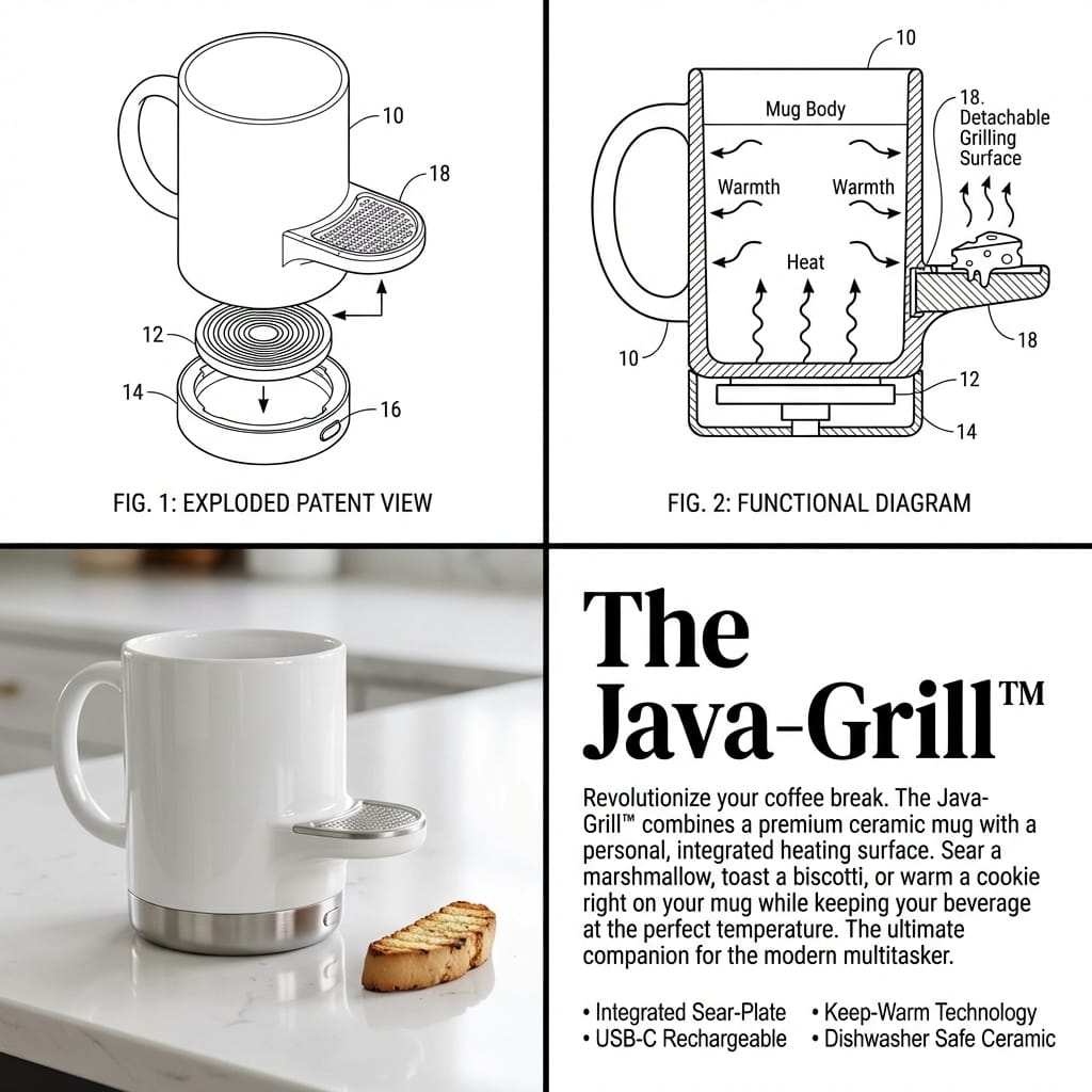 2x2 Grid Product Invention Visualization (Patent/Marketing)