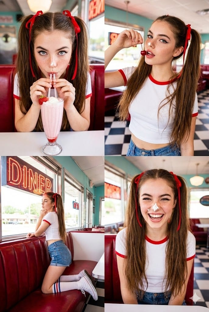 2x2 Grid Retro Diner Photoshoot Prompt