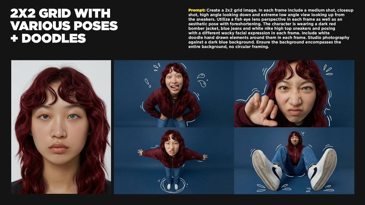 2x2 Grid Storytelling with Extreme Angles and Doodle Elements