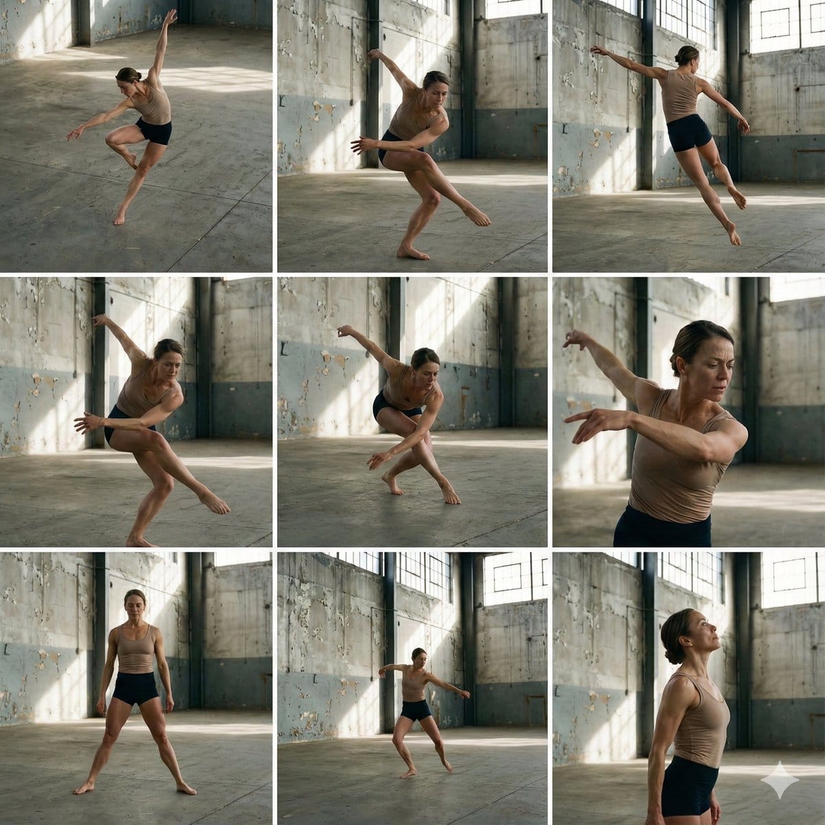 3x3 Grid of Dancer in Random Poses