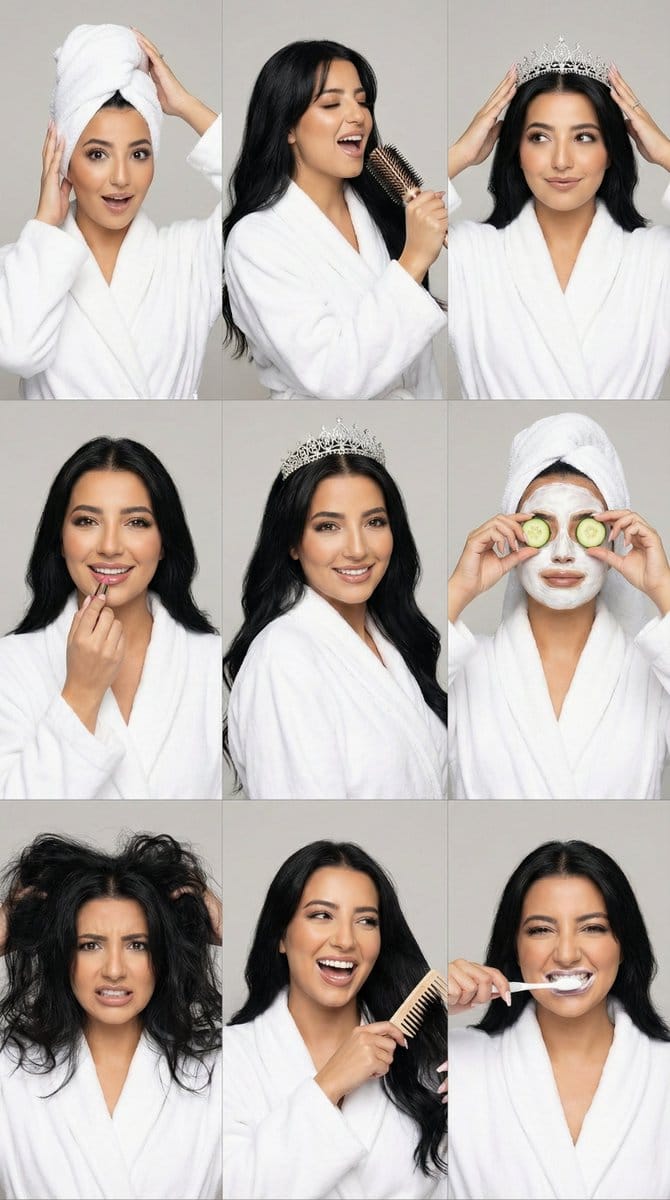 3x3 Photorealistic Beauty Photoshoot Grid with Identity Lock