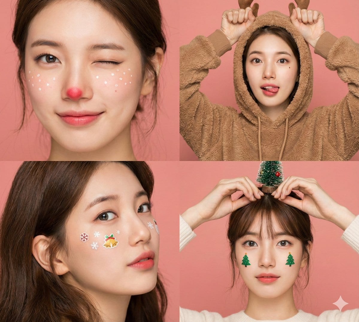 4-Panel Christmas Beauty Blogger Portrait in Peach Background