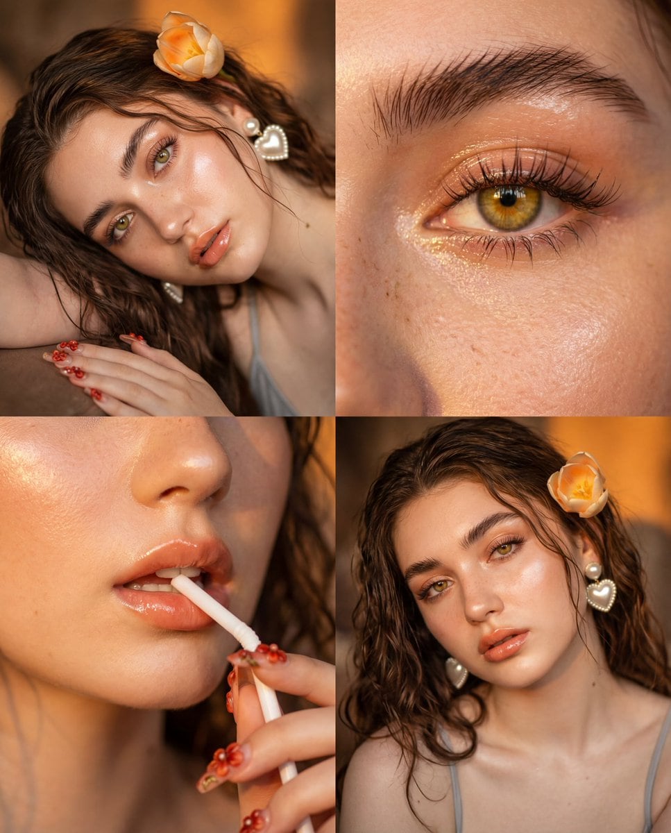 4-Panel Vintage Film Portrait Grid with Glass Skin