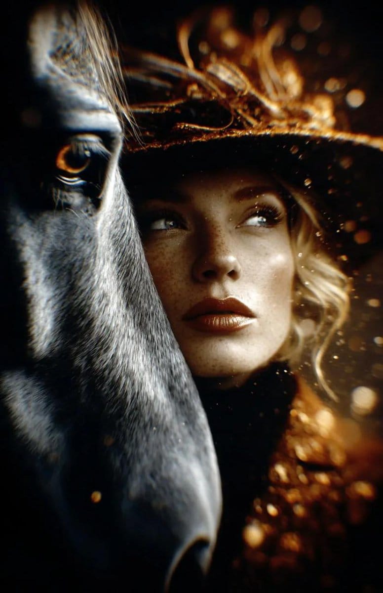 8K Cinematic Fantasy Portrait of Woman and Horse