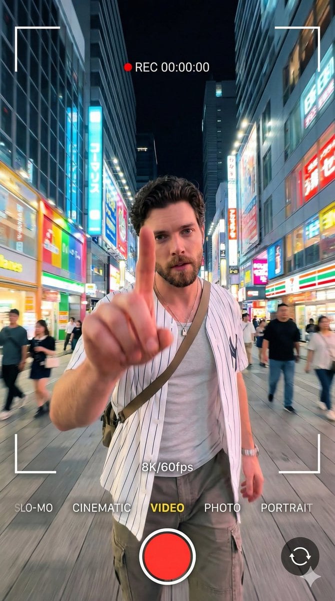 8K Cinematic Portrait with Video UI Overlays