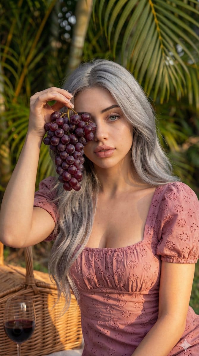8K High Fashion Portrait with Grapes