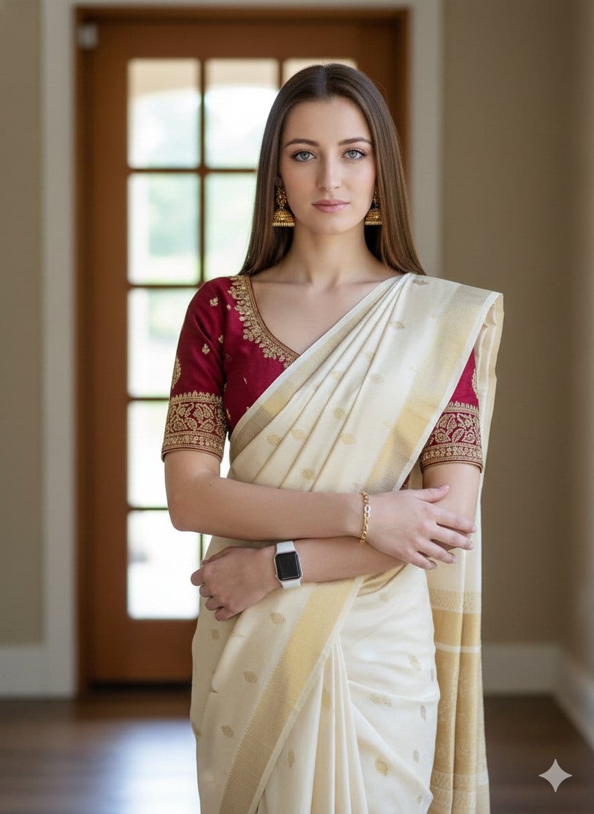 8K RAW Portrait of Woman in Saree with Apple Watch