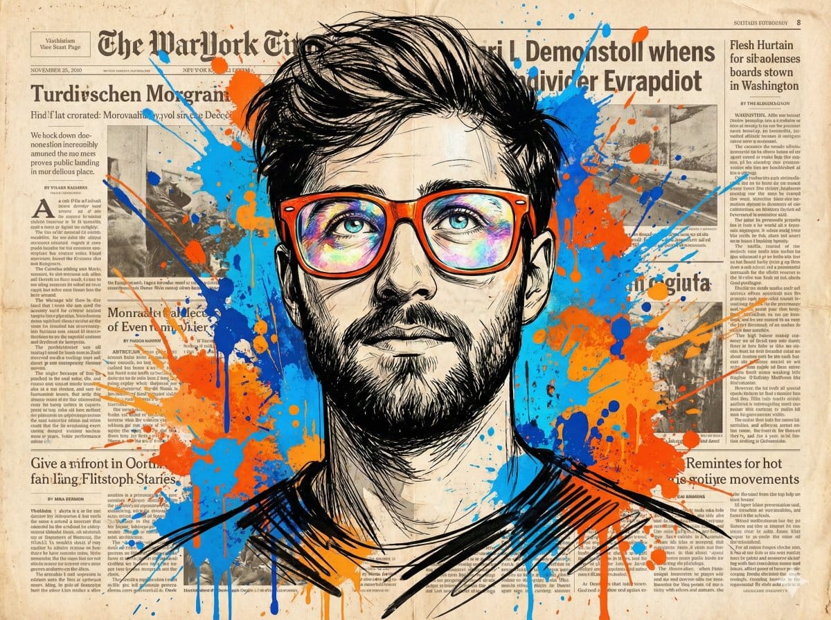 Abstract Expressionist Portrait with Orange Glasses