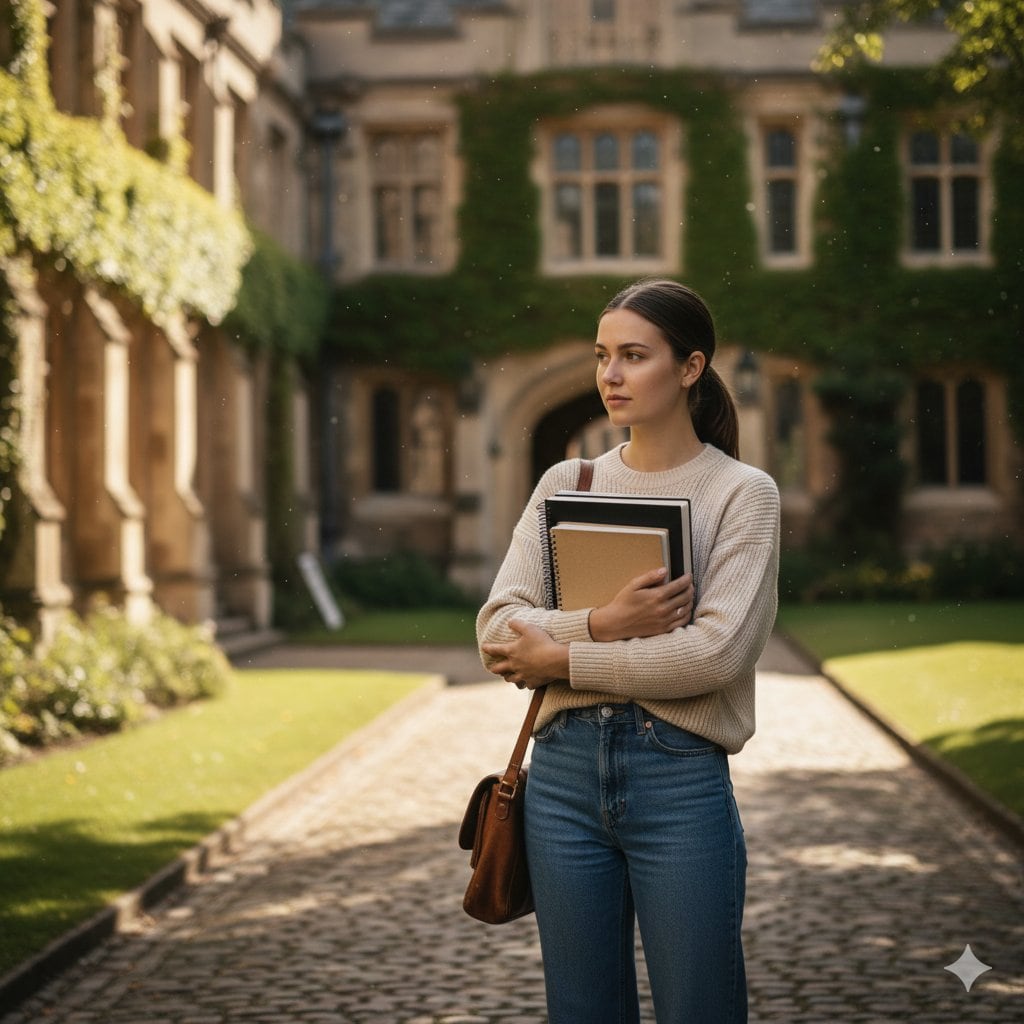 AI image prompt for a girl joining university