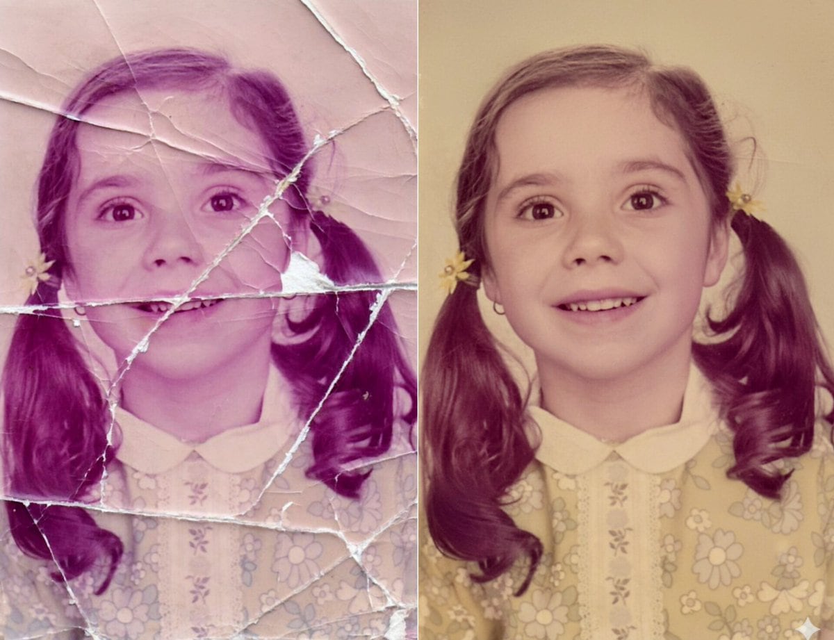 AI Restoration of Heavily Damaged Vintage Photo