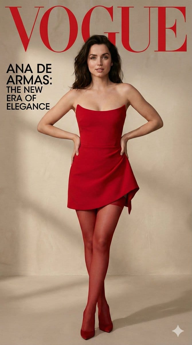 Ana de Armas Red Dress Cinematic Portrait Prompt