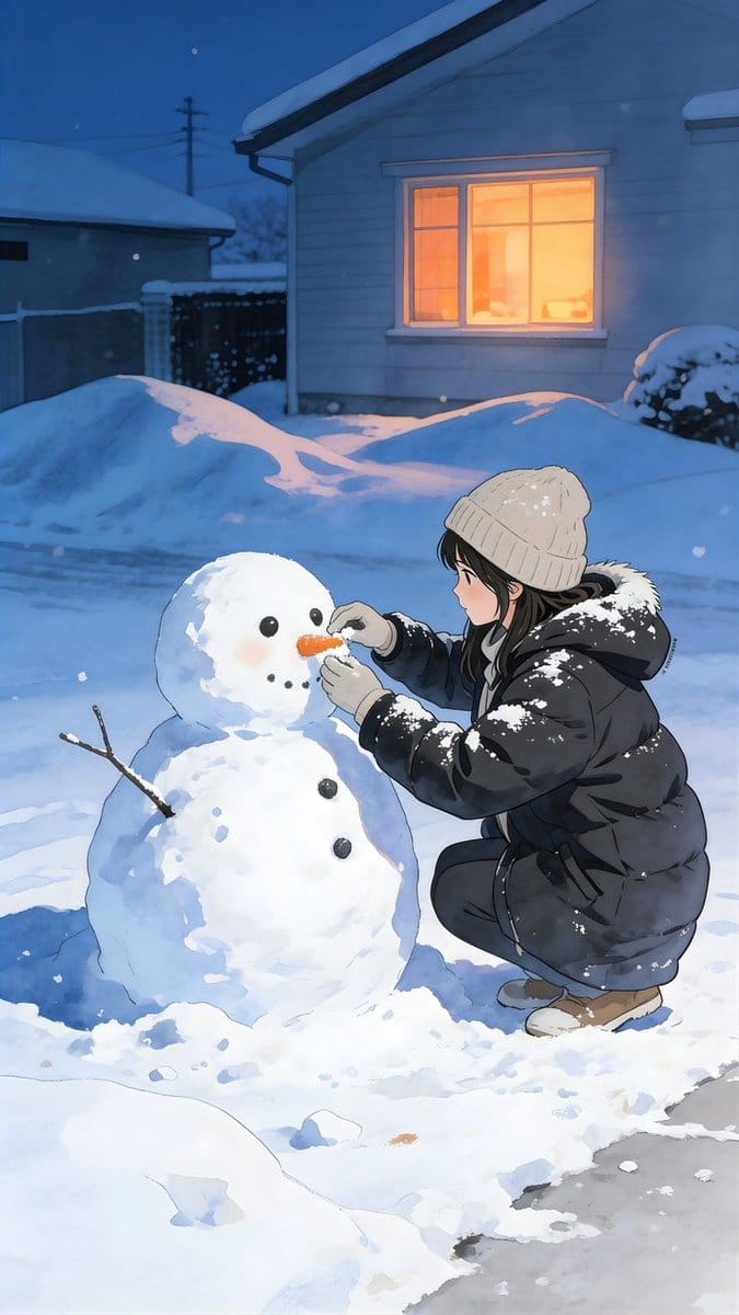 Anime Style Snowman Building Scene Prompt - AI Prompt