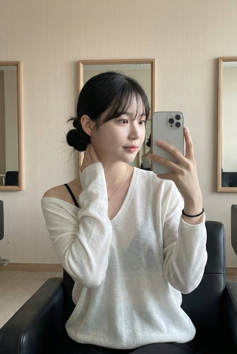 Atmospheric Indoor Mirror Selfie with 'Pure and Desire' Aesthetic