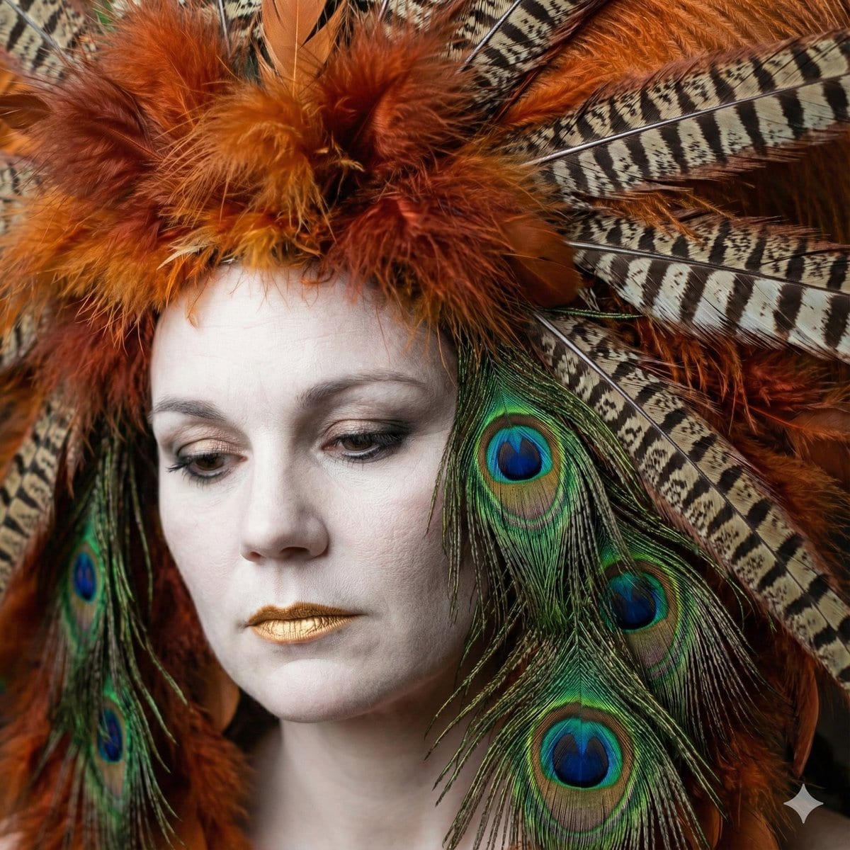 Avant-Garde Feather Headdress Portrait