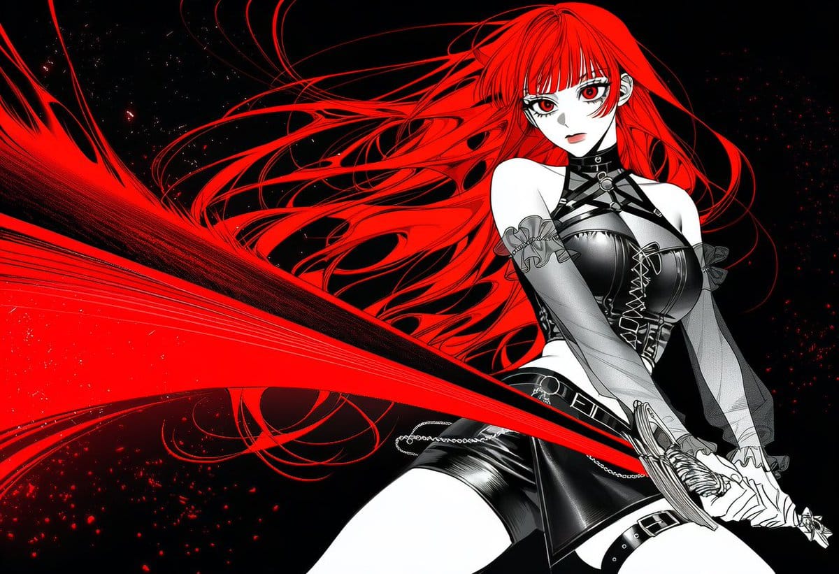 Black and White Fantasy Action Weapon Prompt