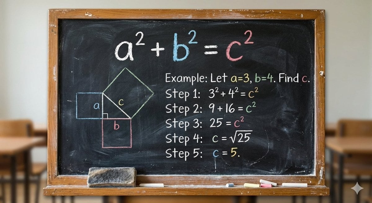 Blackboard solving Pythagoras theorem