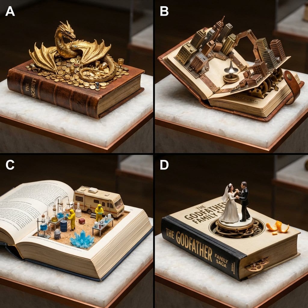 Book-Themed Diorama Grid Prompt