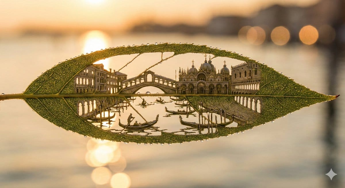 Botanical Realism: Cityscape Etched into a Single Leaf
