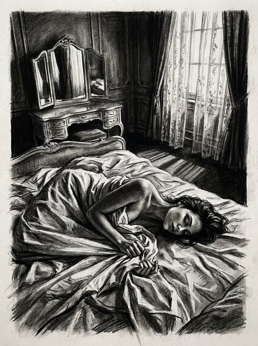 Boudoir charcoal sketch portrait