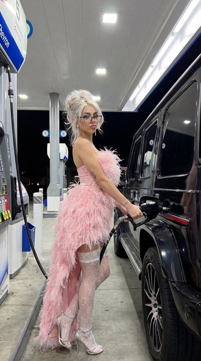 Campy High-Fashion Editorial at a Gas Station