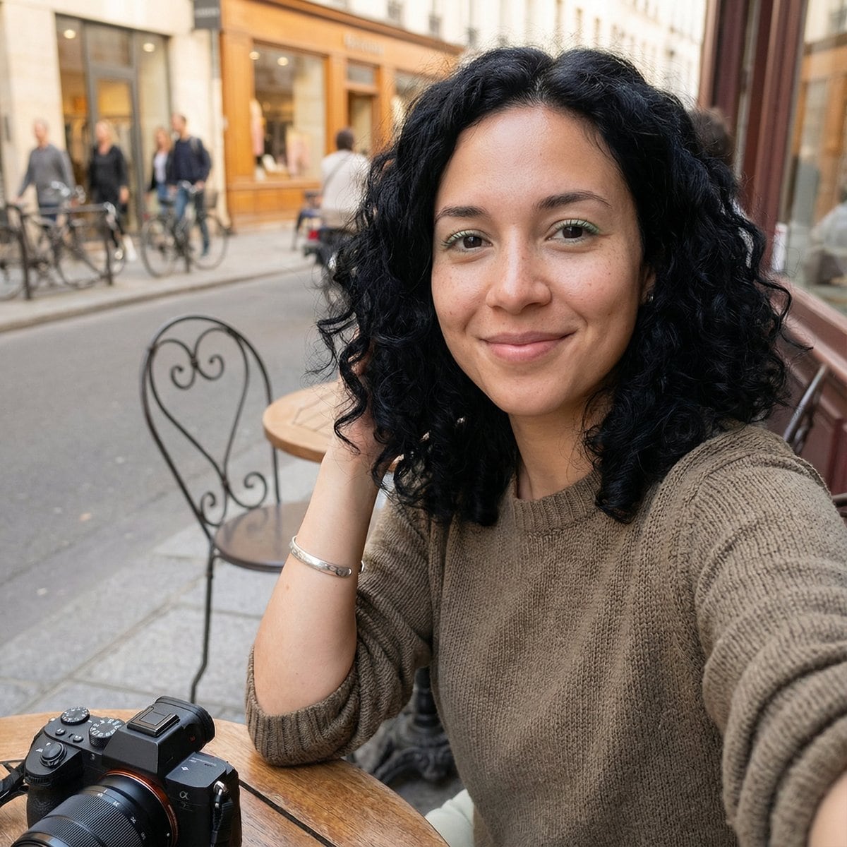 Candid Outdoor Cafe Selfie Prompt