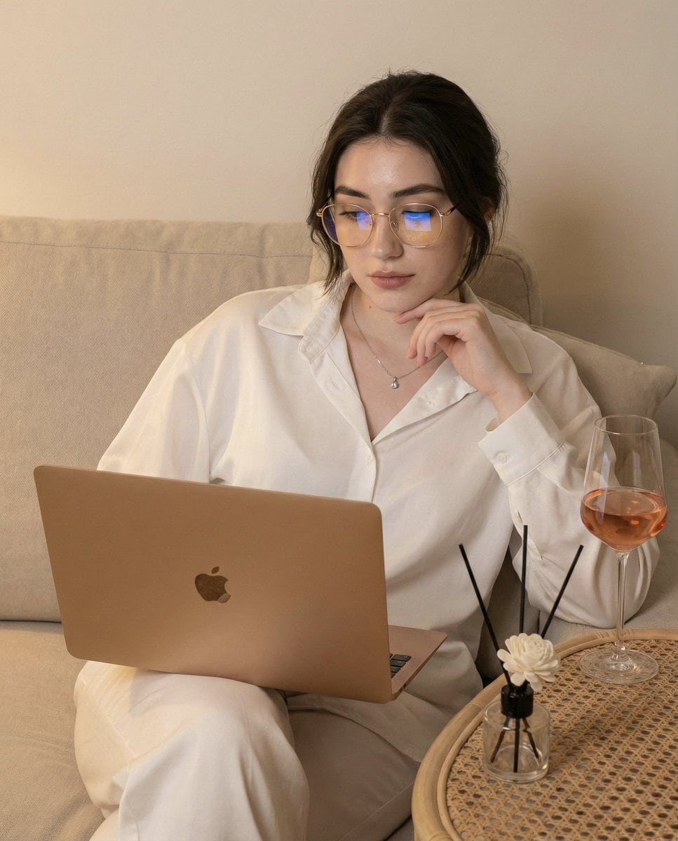 Candid Photo of Woman Working on Laptop Prompt