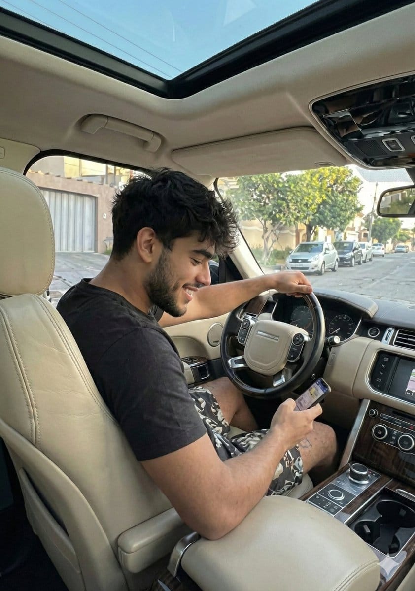 Casual Young Man in Luxury Car Interior