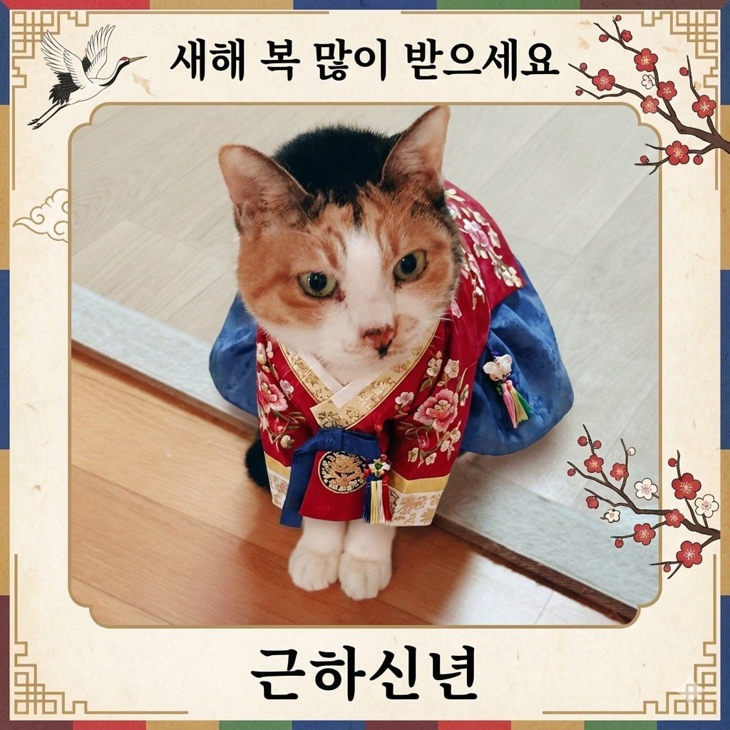 Cat Hanbok New Year's Card Generation Prompt