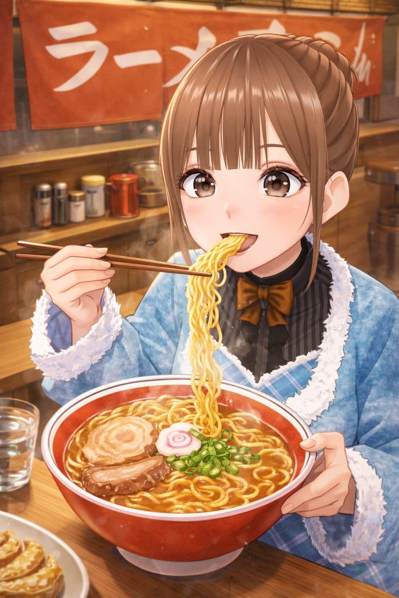 Character eating ramen
