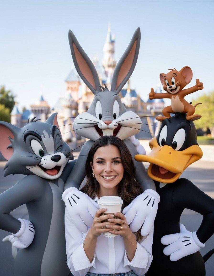 Cheerful Theme Park Lifestyle Portrait with Mascots