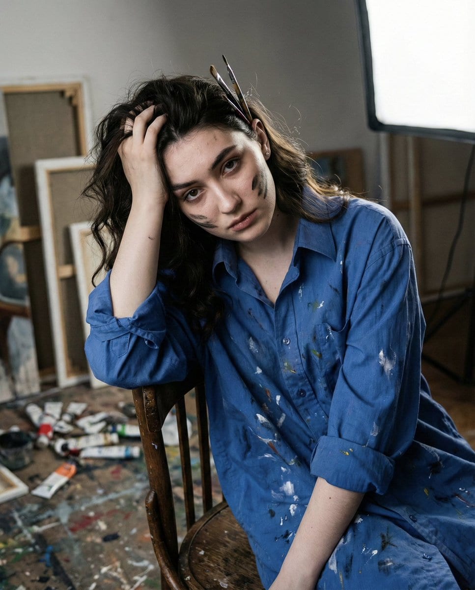 Chiaroscuro Portrait of an Exhausted Artist