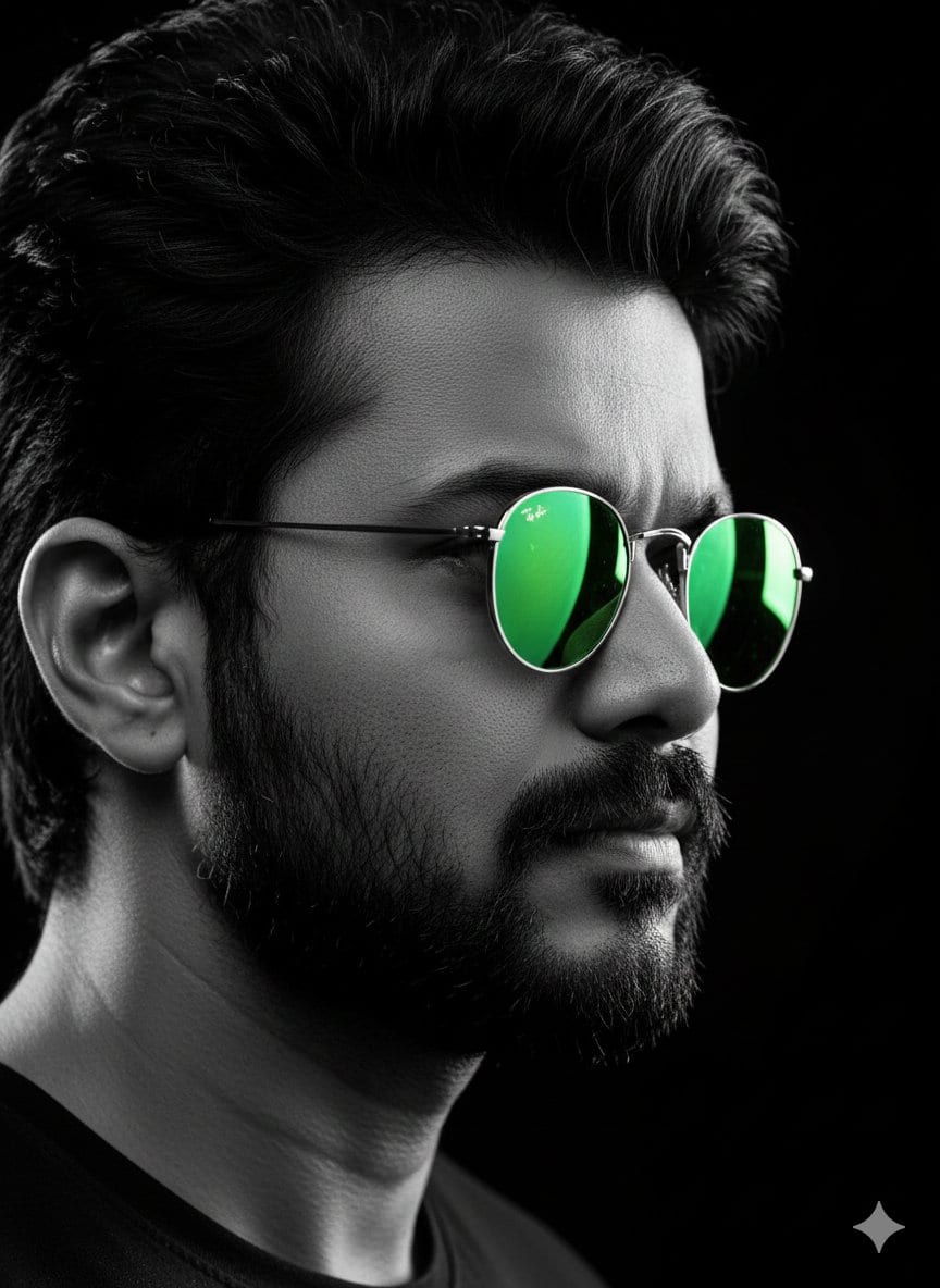 Cinematic B&W Portrait with Selective Emerald Color