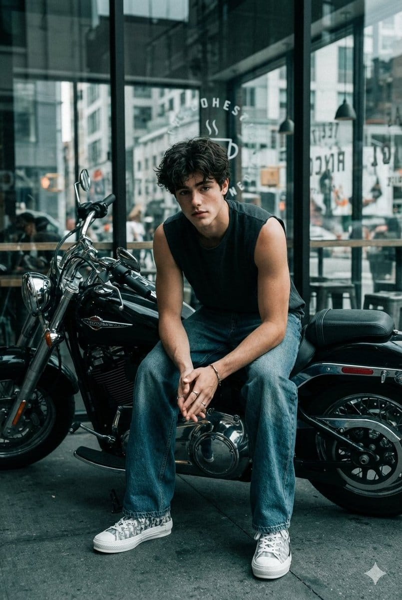 Cinematic Biker Portrait with Edgy Street Style