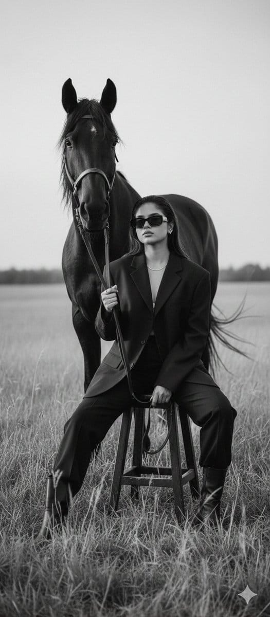 Cinematic Black-and-White Editorial Fashion Prompt