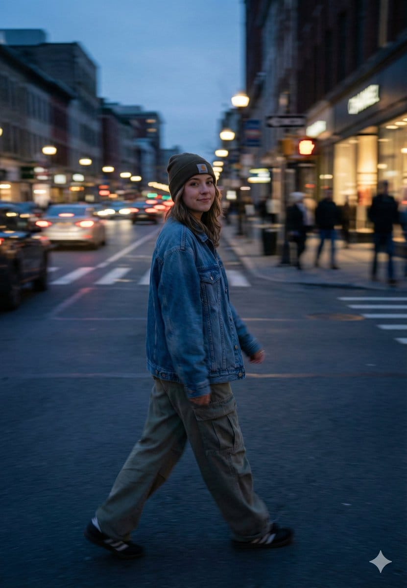 Cinematic Blue Hour Street Portrait Prompt for Nano Banana Pro