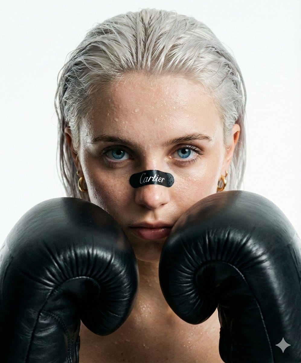 Cinematic Boxer Portrait with Cartier Branding