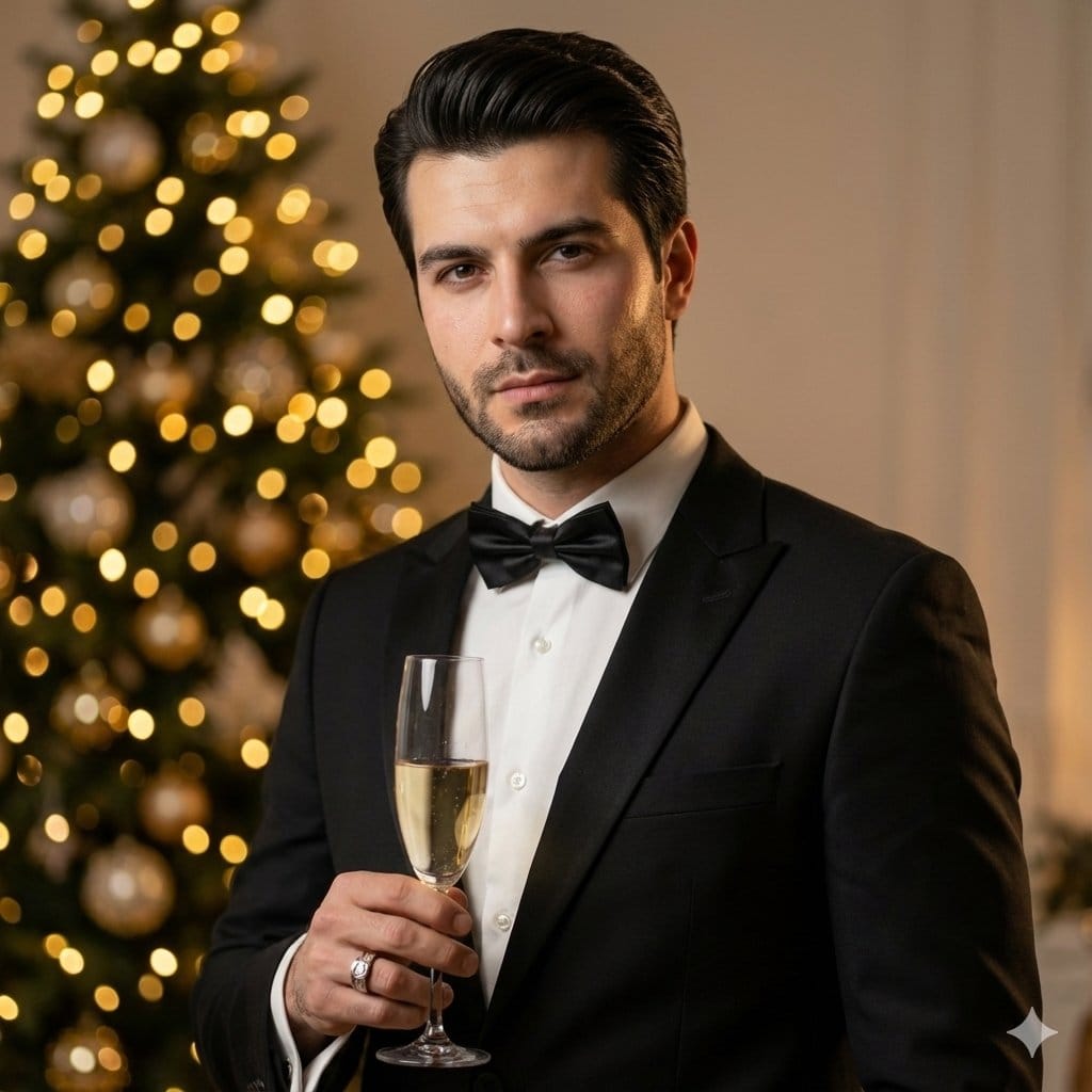 Cinematic Editorial Portrait of a Young Man in a Tuxedo