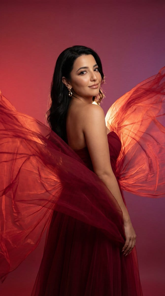 Cinematic Fashion Editorial with Flowing Red Fabric