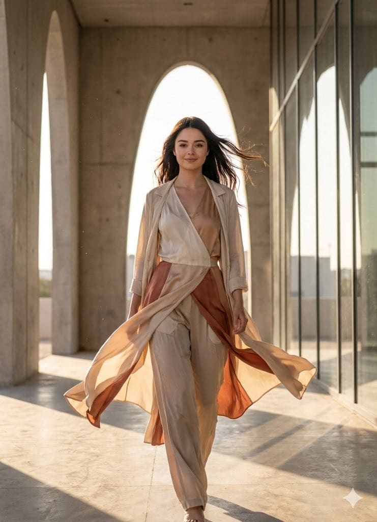 Cinematic Fashion Portrait with Flowing Fabric