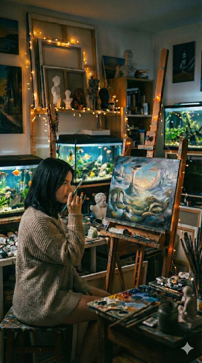 Cinematic Fine-Art Photography of an Artist in Her Studio