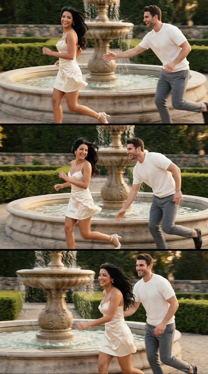 Cinematic Garden Fountain Motion Sequence Prompt