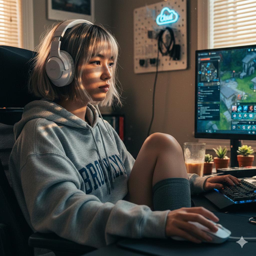 Cinematic Golden Hour Gaming Setup Portrait