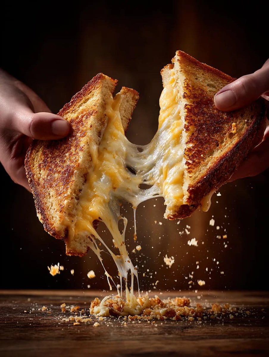 Cinematic Grilled Cheese Action Photo