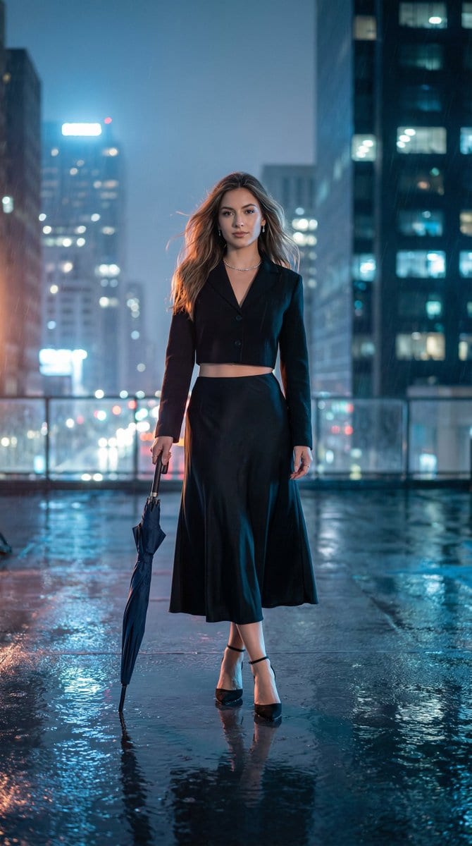 Cinematic HDR Night Photograph on a Rainy Rooftop