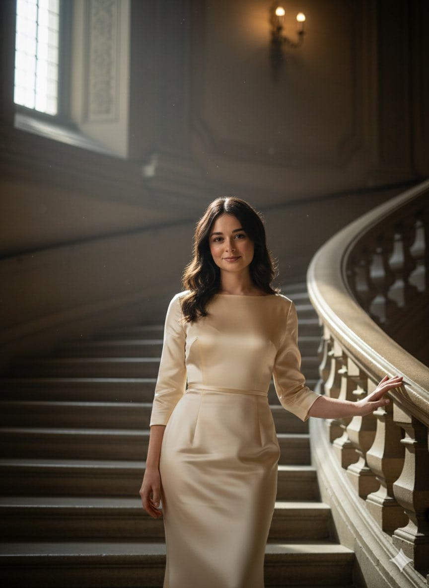 Cinematic Luxury Editorial Portrait on a Stone Staircase